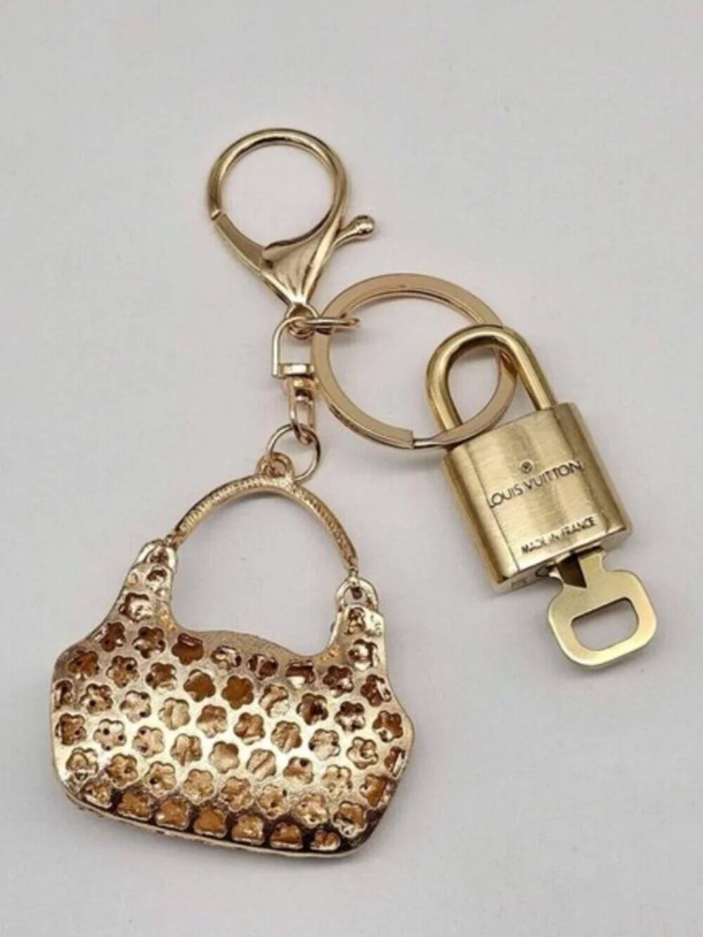 Authentic Louis Vuitton Gold Lock & Key ✨ Bag Charm Unbranded Bag Keychain - Picture 7 of 9